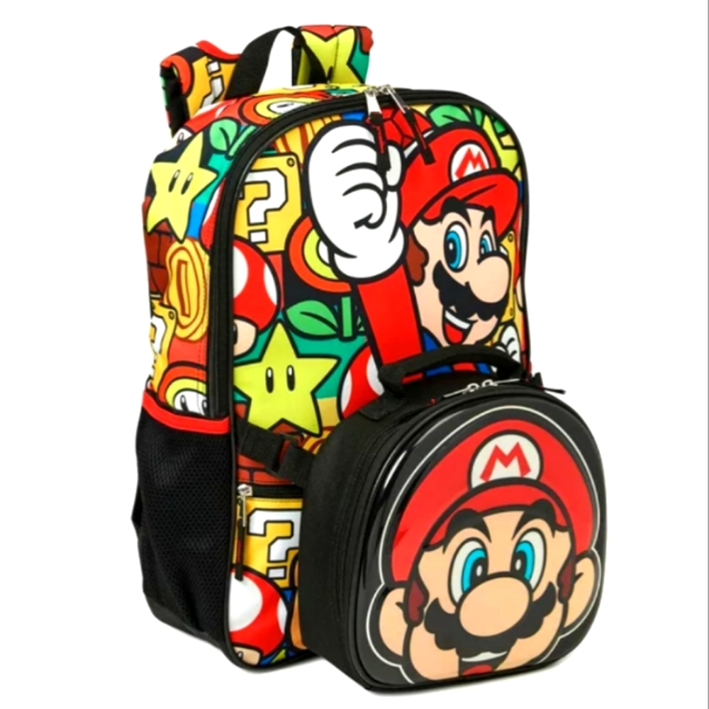 Nintendo Super Mario Brothers Ready Set Go 17" Backpack and Lunch Bag 2-Piece
